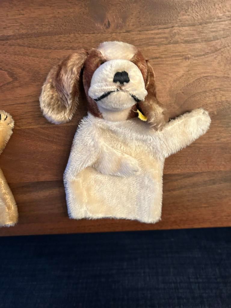 Steiff handpop hond - Vintage speelgoed, Ophalen of Verzenden, Gebruikt, Overige typen
