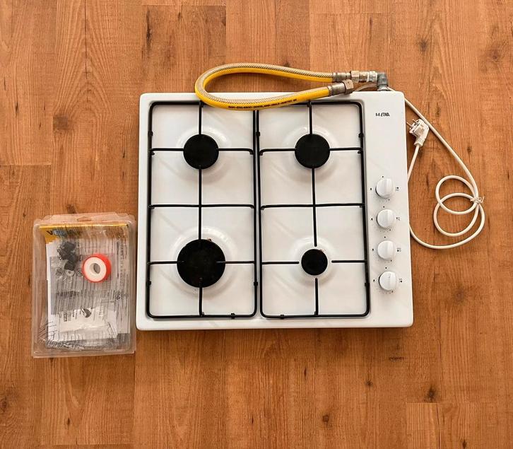 ETNA KGV158WIT vrijstaande gaskookplaat + VGK75S aansluitset, Witgoed en Apparatuur, Kookplaten, Gebruikt, Vrijstaand, Gas, 4 kookzones