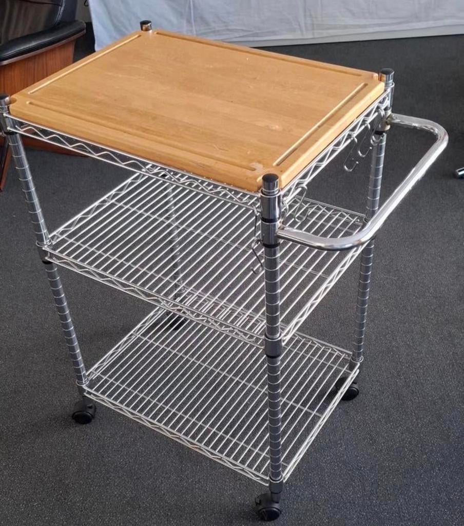 Keukentrolley / serveerwagen met houten blad, Huis en Inrichting, Ophalen, Zo goed als nieuw