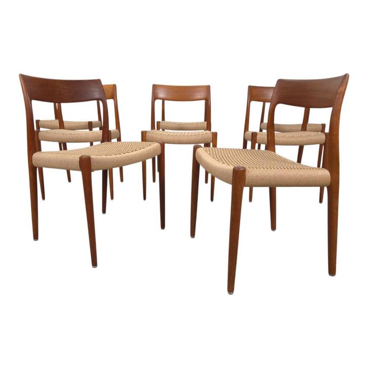 Niels Møller model 77 eetkamerstoel teak nieuw papercord, Huis en Inrichting, Stoelen, Zo goed als nieuw, Vijf, Zes of meer stoelen