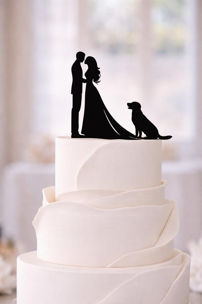 Taarttopper bruidspaar met hond, Ophalen of Verzenden, Zo goed als nieuw, Handmade, Handmade