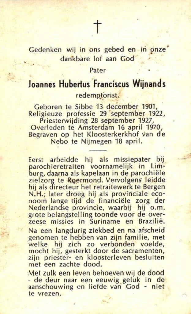 Wijnands Joannes Hub. Fr. Sibbe 1901-1970 Nijmegen, Ophalen of Verzenden