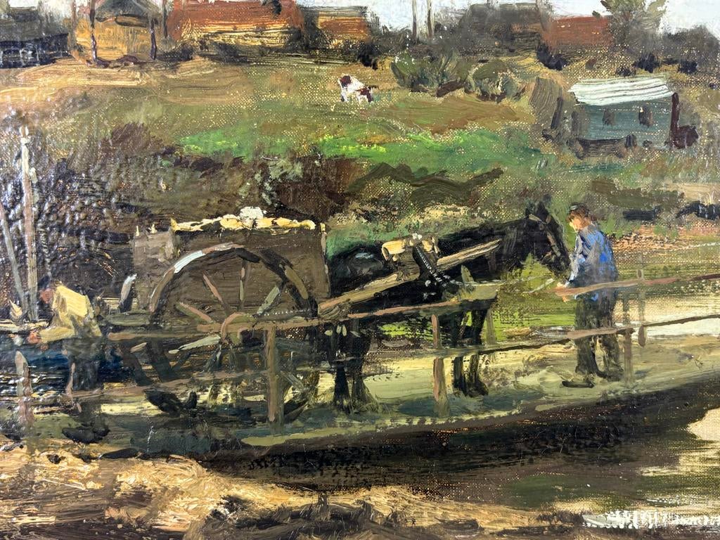 WGF Jansen (1871-1949) Veerpont aan Maaskade, Olieverf, Antiek en Kunst, Ophalen