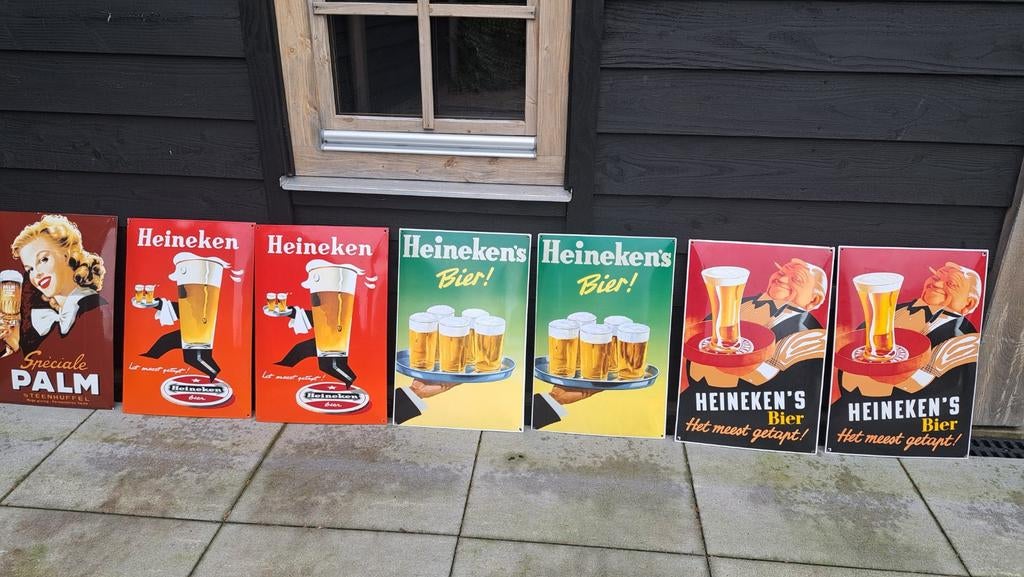 Emaille Heineken borden, bierborden, Palm bord., Ophalen, Zo goed als nieuw, Reclamebord, Plaat of Schild, Heineken