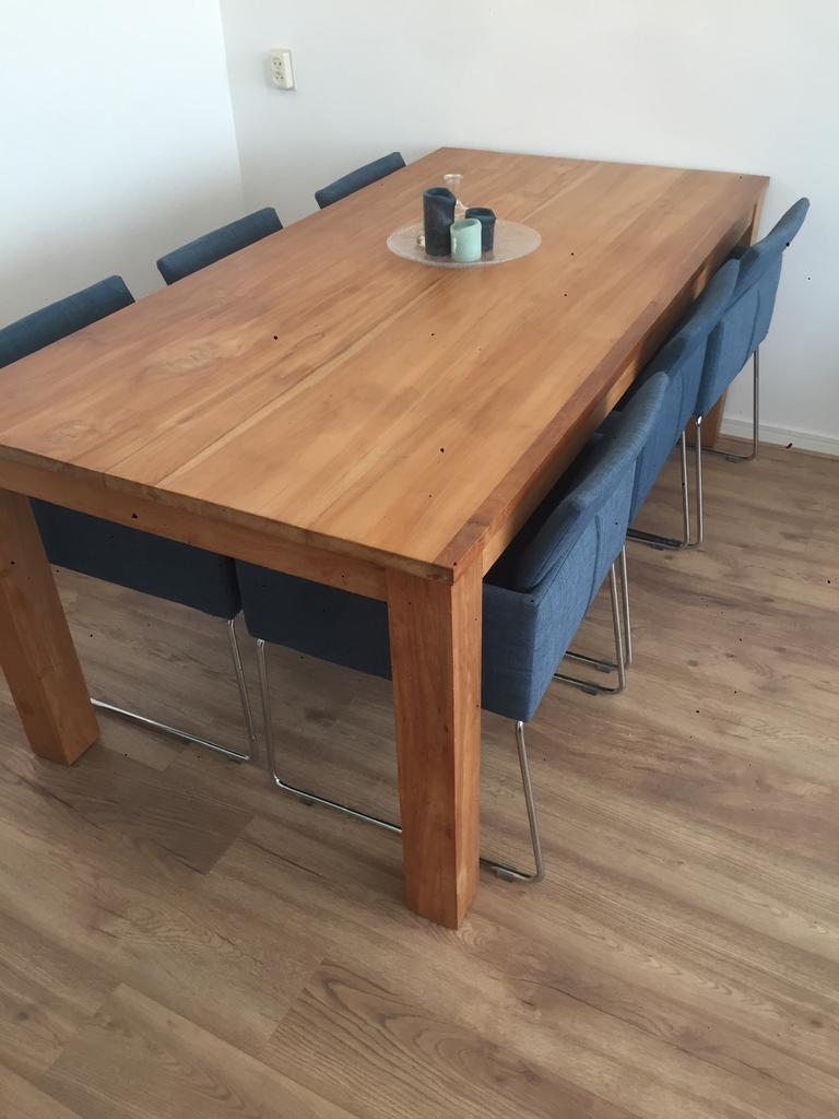 Loodzware teak eettafel, Huis en Inrichting, Tafels | Eettafels, Ophalen, 200 cm of meer, 50 tot 100 cm, Zo goed als nieuw