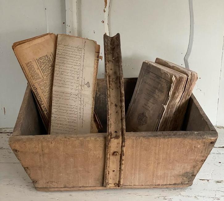 Brocante oude Franse houten plukbak, Antiek en Kunst, Curiosa en Brocante, Ophalen of Verzenden