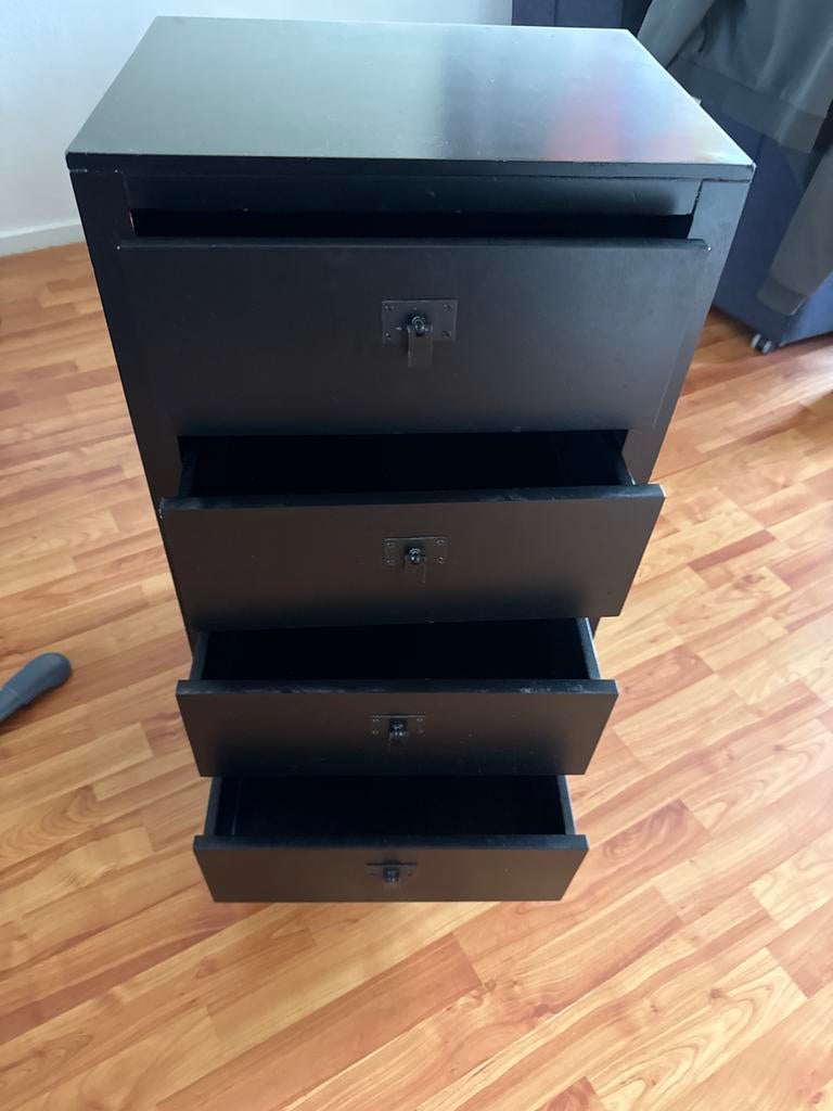 Zwart Ladenkastje met 4 Laden, Ophalen, Minder dan 50 cm, Gebruikt, 3 of 4 laden