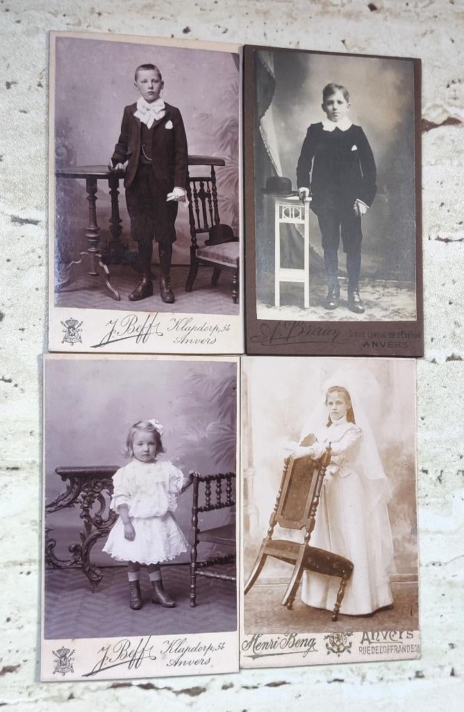 4 CDV Carte de Visite met kinderen diverse fotografen 1900, Verzamelen, Foto's en Prenten, Foto, Ophalen of Verzenden, Zo goed als nieuw