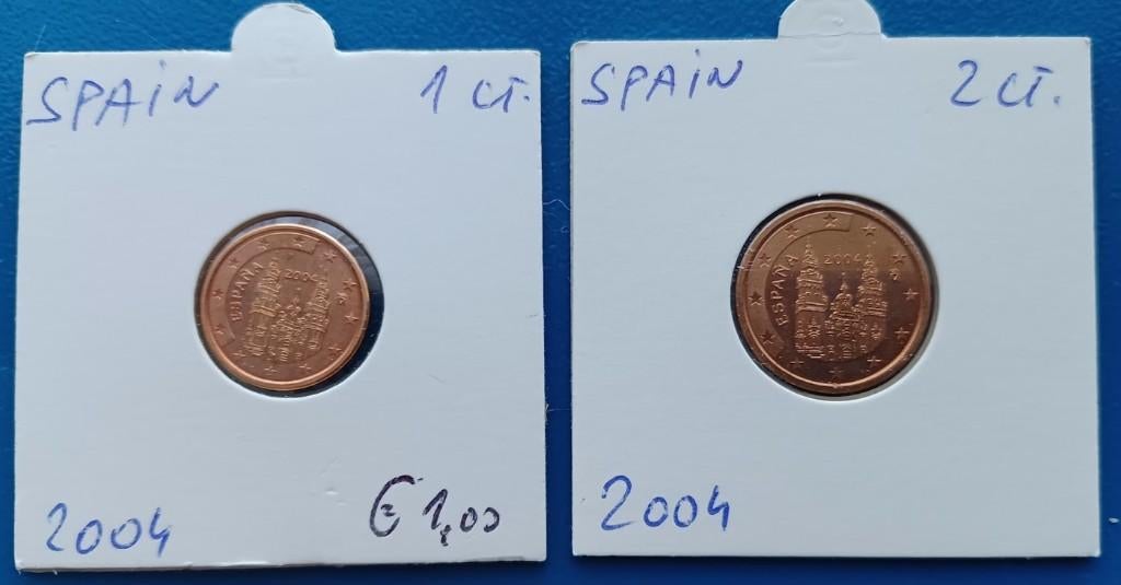 Spanje 1 en 2 Eurocent - 2004 UNC, Postzegels en Munten, Munten | Europa | Euromunten, Verzenden, Spanje, Setje
