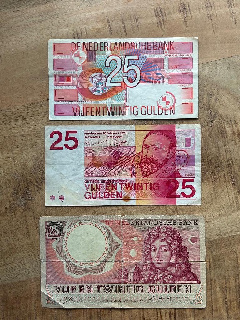 3x 25 gulden biljetten, Postzegels en Munten, Bankbiljetten | Nederland, Ophalen of Verzenden, 25 gulden