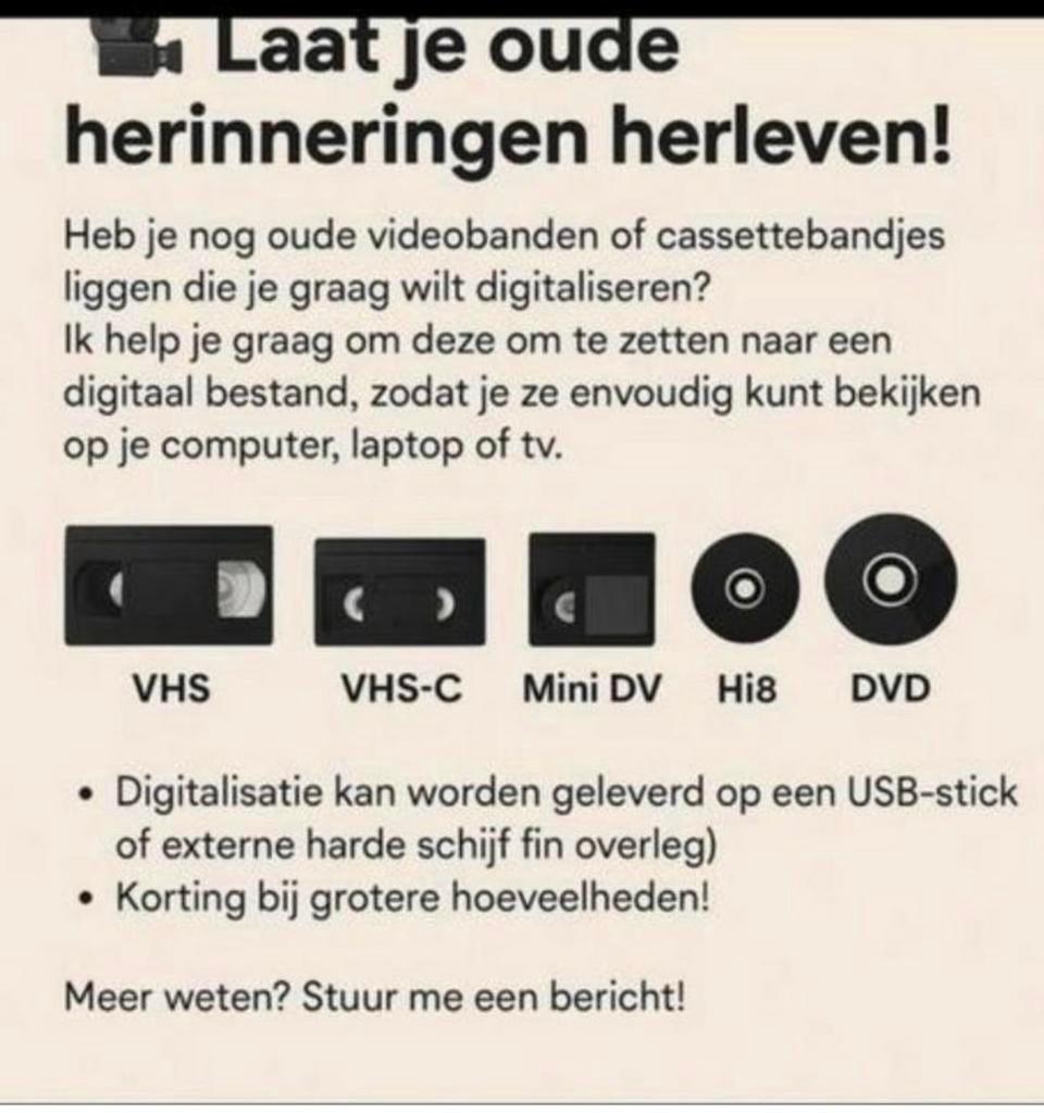 Videobanden digitaliseren, Alle leeftijden, Ophalen of Verzenden