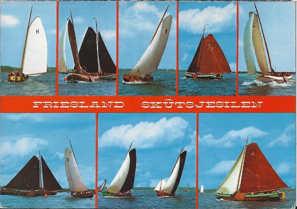 R6 Gelopen ansichtkaart Friesland skutsjesilen, Ophalen of Verzenden, 1980 tot heden, Gelopen, Friesland