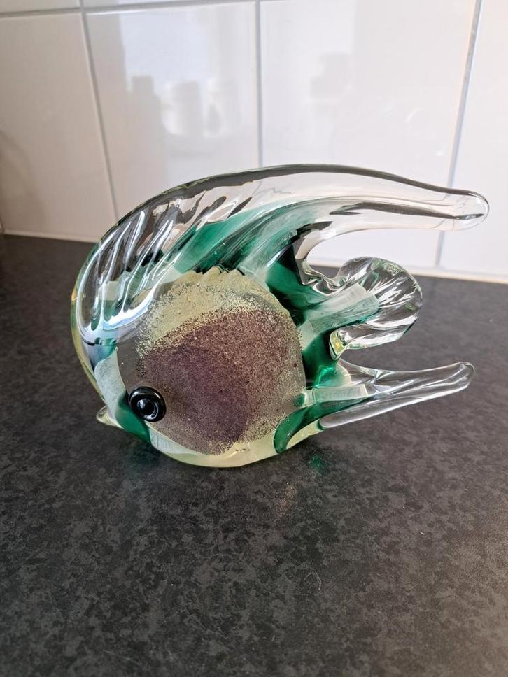 Glazen vis met groene tinten - 18x13cm decoratie, Antiek en Kunst, Antiek | Glas en Kristal, Ophalen