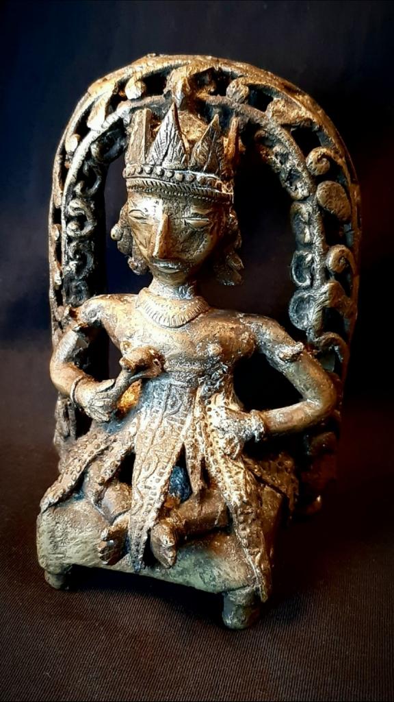 Antiek bronzen beeldje van godheid, India/Nepal, Ophalen of Verzenden
