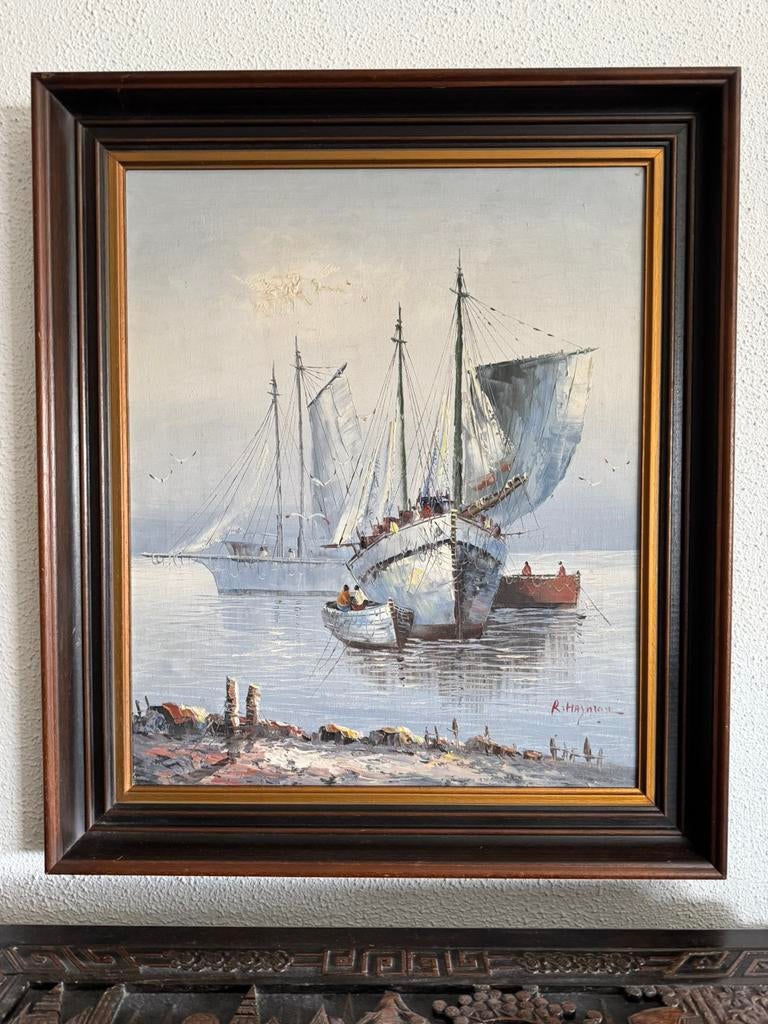 R.Hayman: zeilschepen nabij Carrickfergus Castle ., Antiek en Kunst, Ophalen