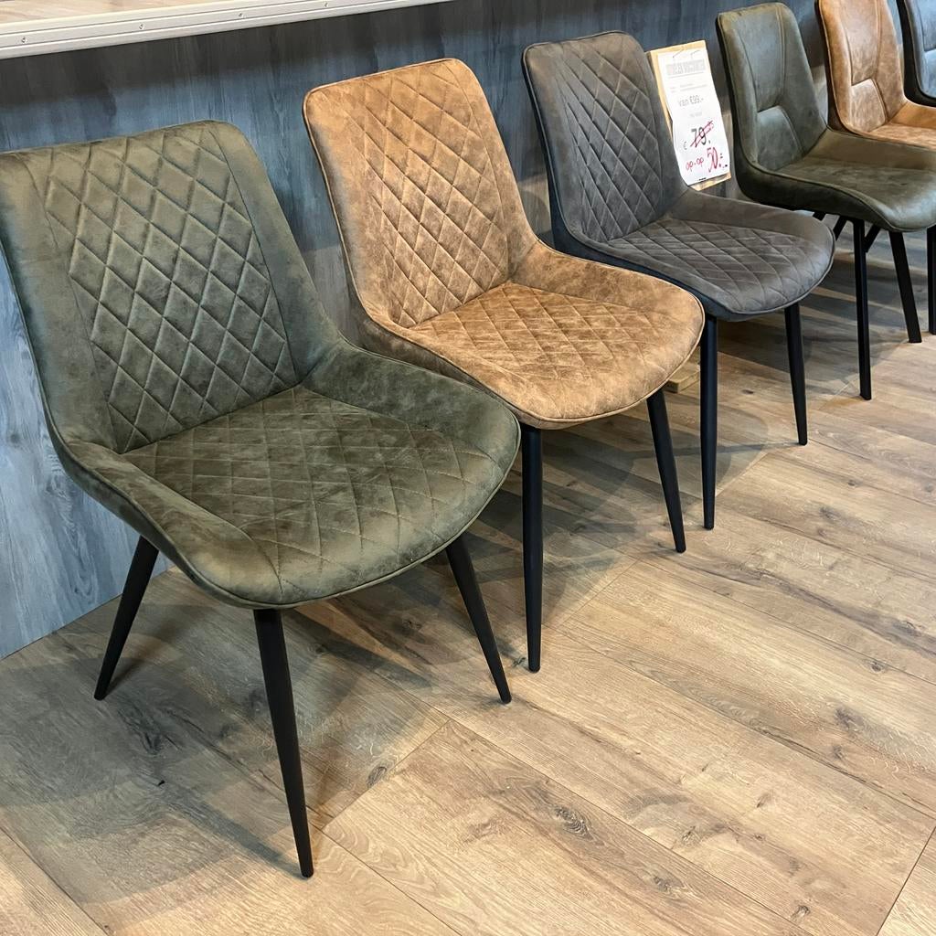6 nieuwe eetkamer stoelen  groen-cognac-antraciet STUNTPRIJS, Huis en Inrichting, Stoelen, Ophalen, Overige kleuren, Overige materialen