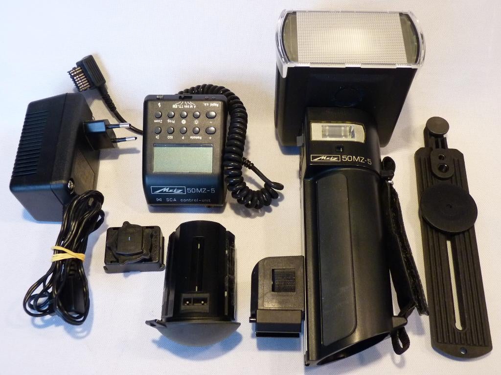 Metz Mecablitz 50 MZ-5, accu, doos, handleiding, Ophalen of Verzenden, Gebruikt, Metz, Kantelbaar