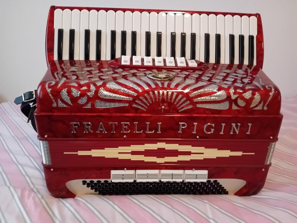 Fratelli Pigini Accordeon 120 bas, Muziek en Instrumenten, Accordeons, Zo goed als nieuw, Met koffer, 120-bas, Ophalen