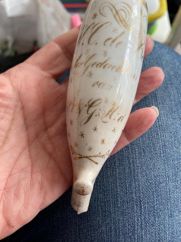 antieke pijpenkop met namen tekst, Ophalen of Verzenden, Gebruikt, (Water)pijp