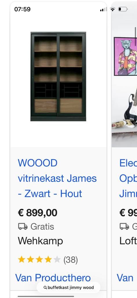 WOOOD vitrinekast James, Ophalen, Gebruikt, 100 tot 150 cm, 150 tot 200 cm