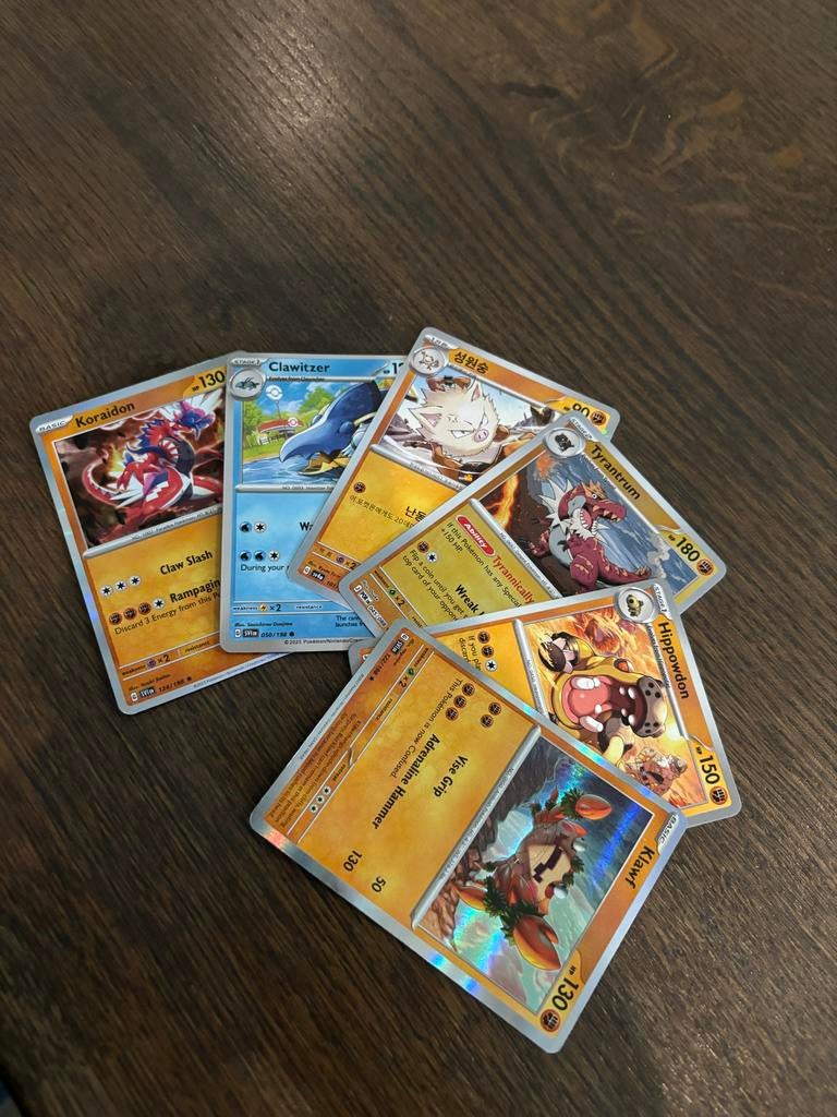 Pokémon Kaarten Collectie - Koraidon, Clawitzer, Tyrantrum, Ophalen of Verzenden, Gebruikt, Meerdere kaarten, Foil