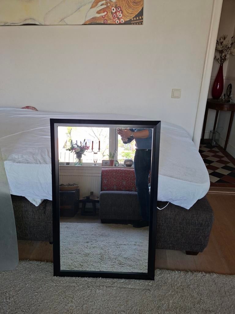 Zwarte spiegel 98x63 cm, Ophalen, Gebruikt, Minder dan 100 cm, Rechthoekig