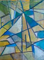 Abstract Schilderij: Groen, Blauw en Geel, Ophalen of Verzenden