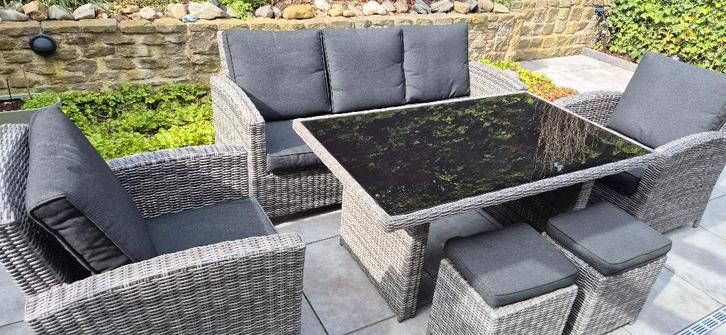 Wicker lounge diner set, Tuin en Terras, Tuinsets en Loungesets, Zo goed als nieuw, Loungeset, Wicker, 7 zitplaatsen, Bank, Eettafel