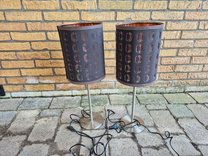 Set van 2 schemerlampjes, Huis en Inrichting, Lampen | Vloerlampen, Gebruikt, Minder dan 100 cm, Metaal, Stof, Ophalen of Verzenden