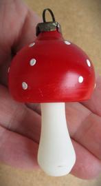 Paddestoel glas~Brocante Glazen Kerstpaddestoel rood witte, Antiek en Kunst, Ophalen of Verzenden