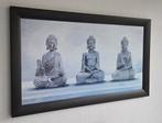 Schilderij boeddha's - zwartbruine lijst - 61 x 111 cm, Huis en Inrichting, Woonaccessoires | Schilderijen, Tekeningen en Foto's