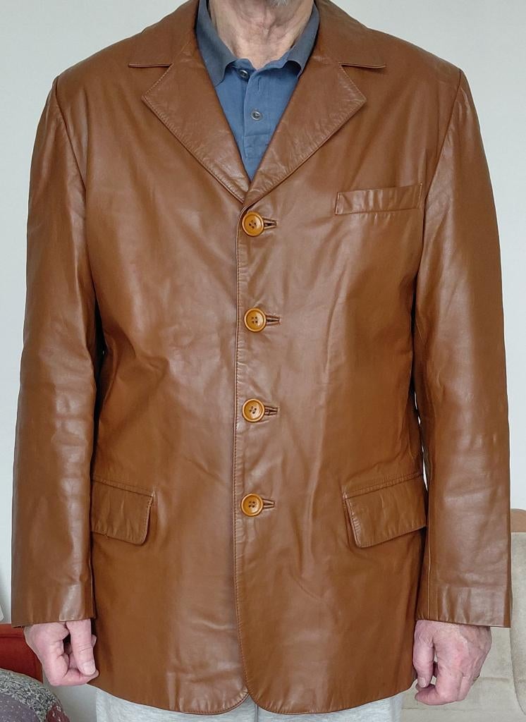 LEREN JAS COGNAC, Kleding | Heren, Jassen | Zomer, Ophalen of Verzenden, Nieuw, Maat 52/54 (L), Bruin