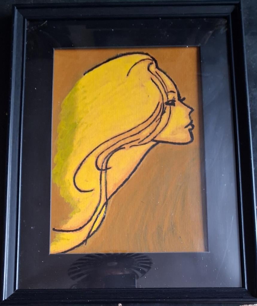 POP ART. Portret jonge dame. Marouflage. Ca '60/'70. 32/42cm, Antiek en Kunst, Ophalen