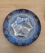Antiek Blauw Bord met Pauwen en Gouden Details, Ophalen of Verzenden