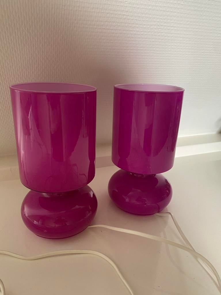 Set van 2 paarse tafellampjes - 25 cm hoog, Ophalen of Verzenden, Gebruikt, Kunststof, Minder dan 50 cm
