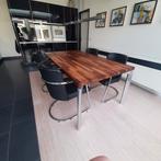 Leolux Eetkamertafel met 4 Artifort stoelen. Afm 220 x 100, Overige houtsoorten, Modern Design, 200 cm of meer, Zo goed als nieuw