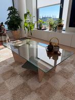 Salontafel Kave Home met glazen blad en houtlook onderstel, Huis en Inrichting, Tafels | Salontafels, Ophalen, Gebruikt, 100 tot 150 cm