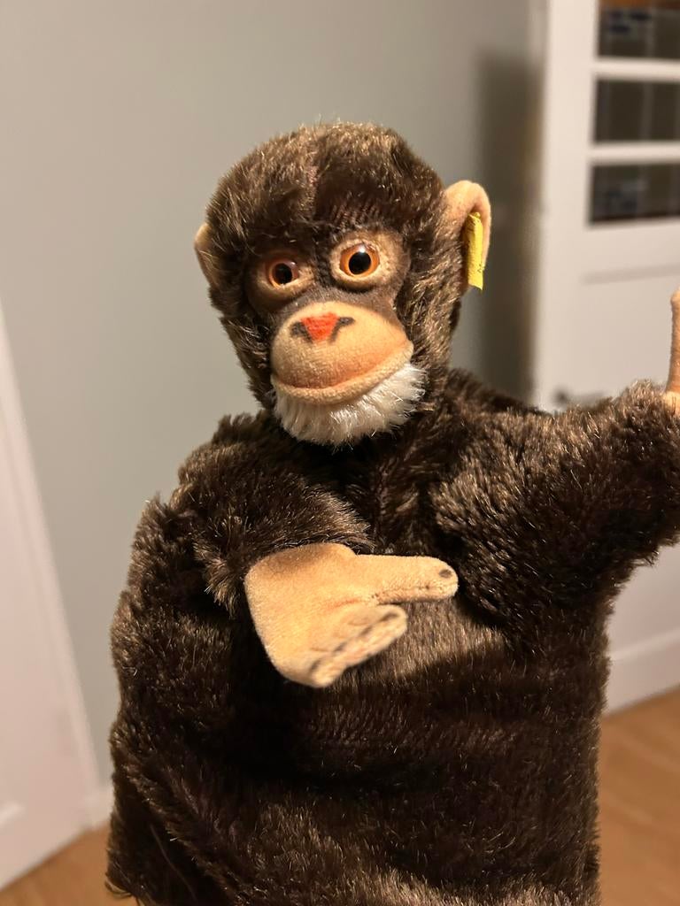 Steiff handpop aap - Vintage speelgoed, Ophalen of Verzenden, Gebruikt, Jongen of Meisje