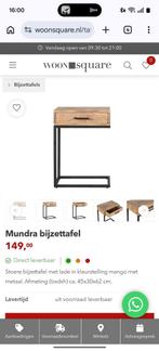 Mundra bijzettafel met lade - Mango en Metaal, Huis en Inrichting, Tafels | Bijzettafels, Ophalen, Minder dan 55 cm, Modern, Industrieel