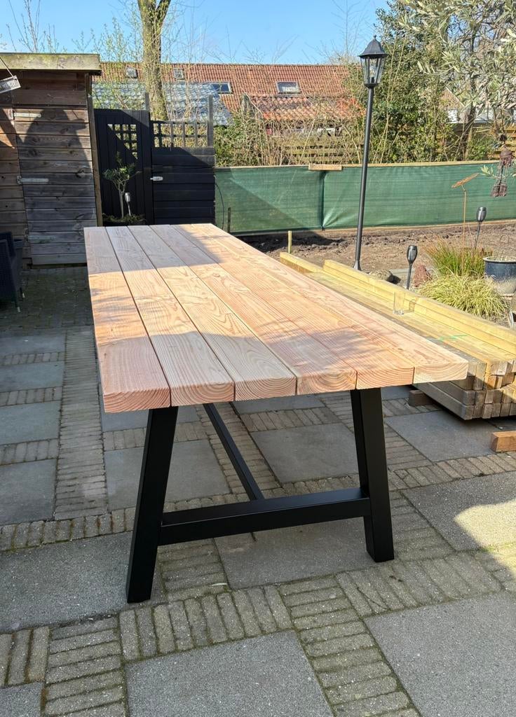 Tuintafel Industrieel Maatwerk - Stalen A-Poten - Voorraad, Ophalen, Nieuw, Rechthoekig, Hout