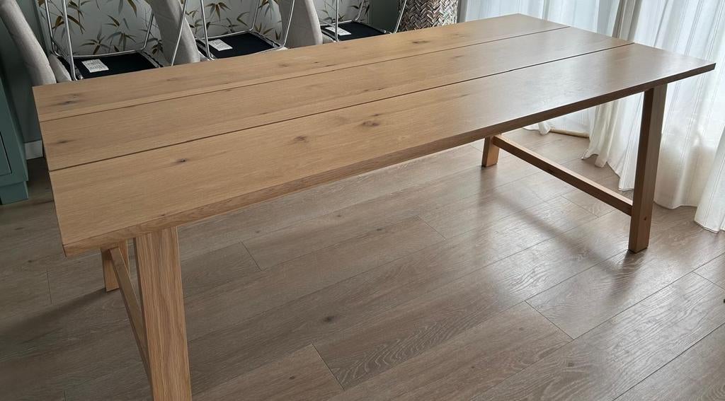 Lichteiken Fineer Eetafel rechthoekig geschikt voor 6 pers., 200 cm of meer, Vijf personen of meer, Rechthoekig, Retro Modern