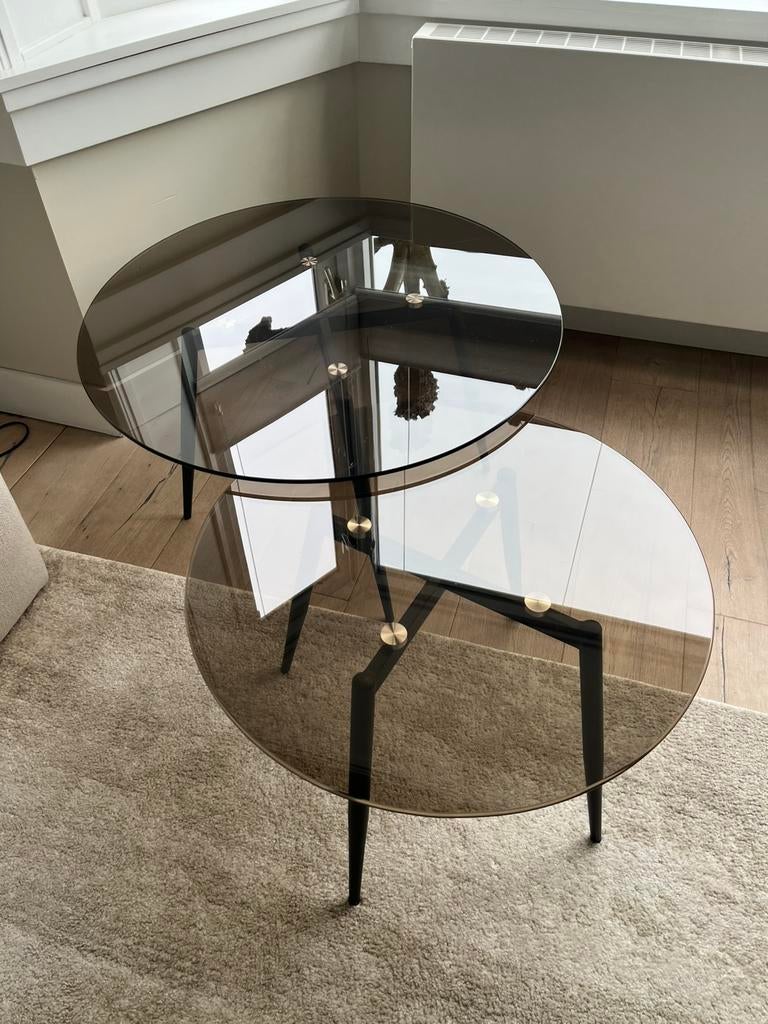 Glazen bijzettafels, Huis en Inrichting, Tafels | Bijzettafels, Rond, 55 tot 75 cm, Ophalen, 45 tot 60 cm