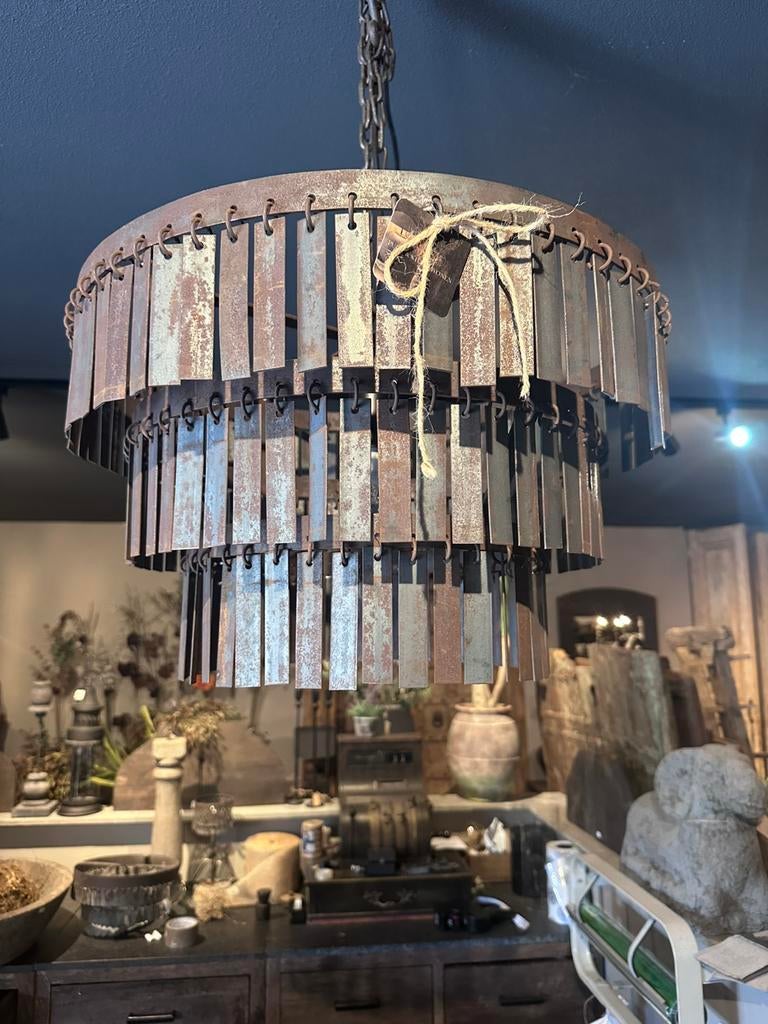 Stoere ijzeren hanglamp uit india, Ophalen of Verzenden