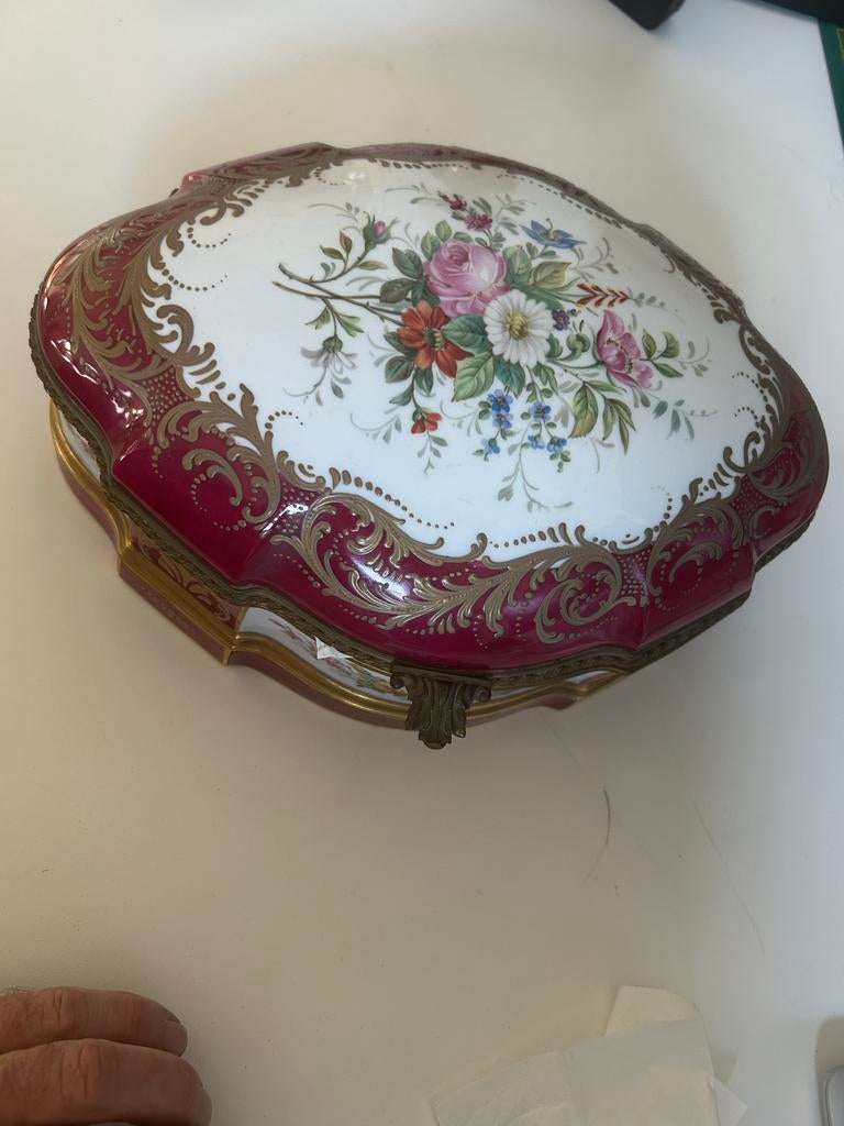 Limoges porseleinen koekjespot met bloemen en miniaturen, Antiek en Kunst, Ophalen of Verzenden