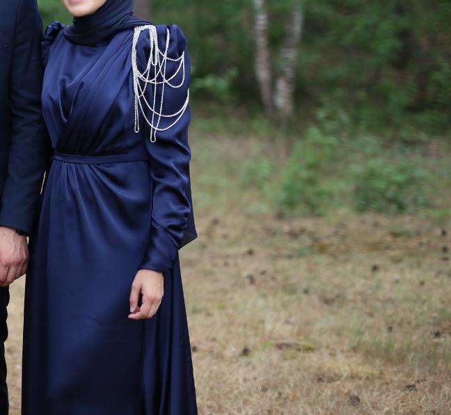 Gelegenheidsjurk - Abiye, Kleding | Dames, Overige typen, Blauw, Ophalen of Verzenden, Zo goed als nieuw