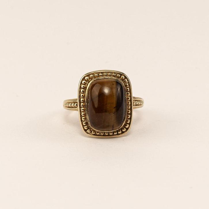 Gouden ring met tijgeroog, Sieraden, Tassen en Uiterlijk, Antieke sieraden, Ring, Goud, Met edelsteen, Ophalen of Verzenden