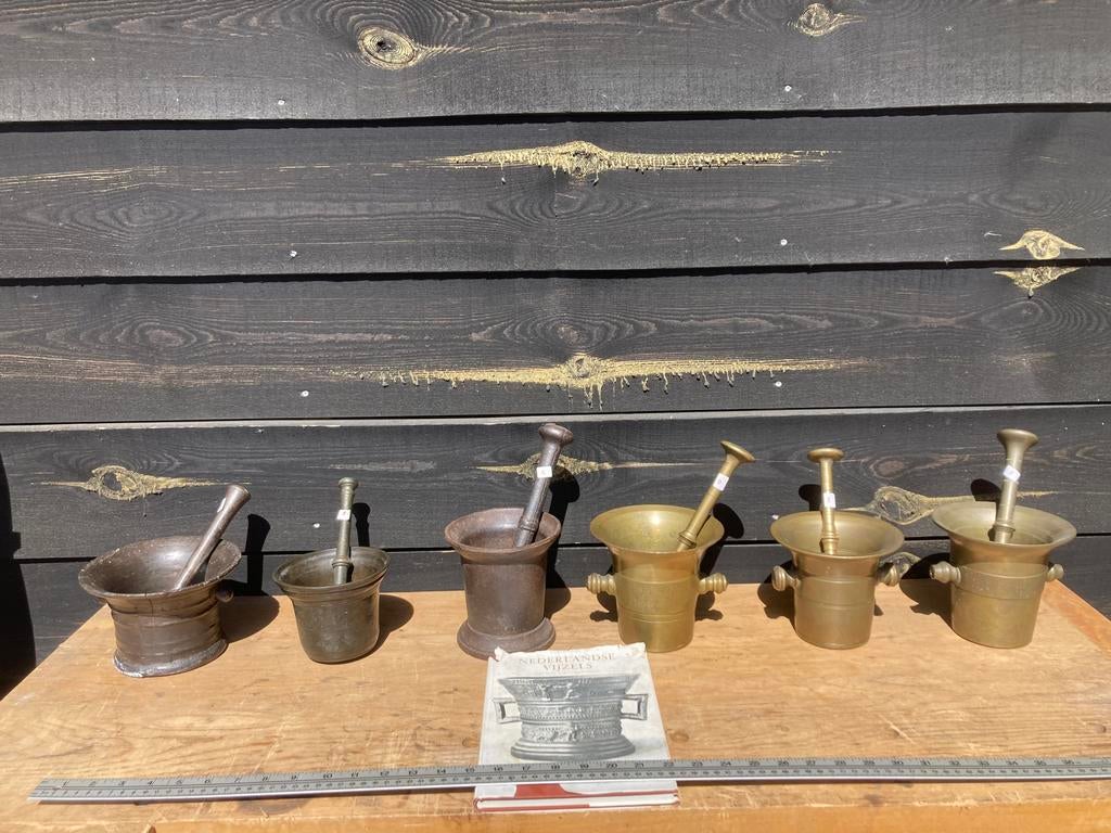 Collectie van 6 vijzels en stampers, Antiek en Kunst, Antiek | Koper en Brons, Ophalen