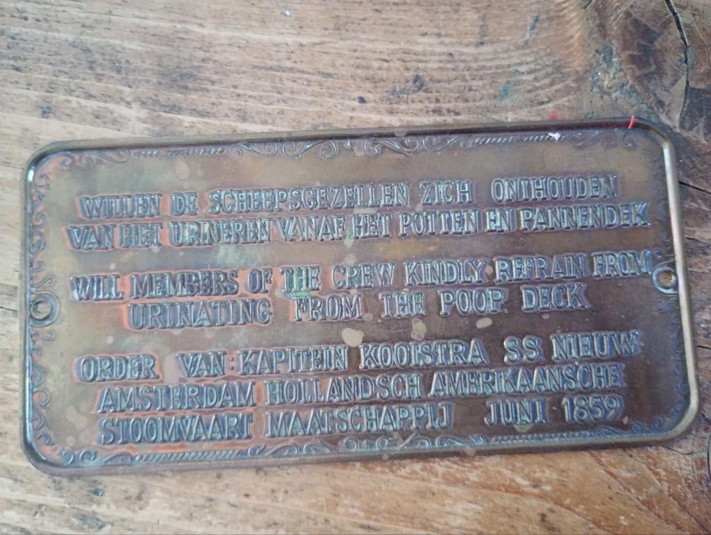 Oud Holland Amerika Lijn bordje - Kapitein Kooistra 1859, Ophalen of Verzenden, Reclamebord