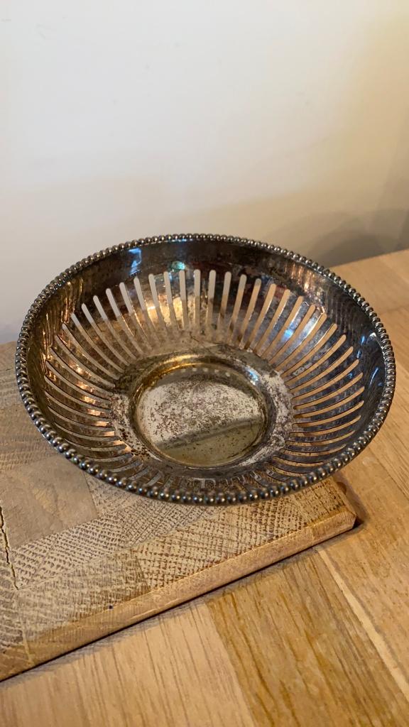 Verzilverd bonbonschaaltje K&B parelrand 11,5cm doorsnee, Ophalen of Verzenden