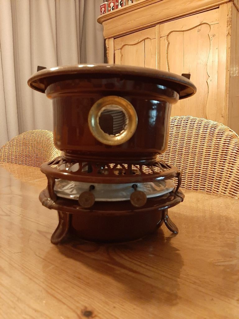 VINTAGE - PETROLEUMSTEL - 2 PITTER MET LONTEN - EMAILLE, Ophalen of Verzenden